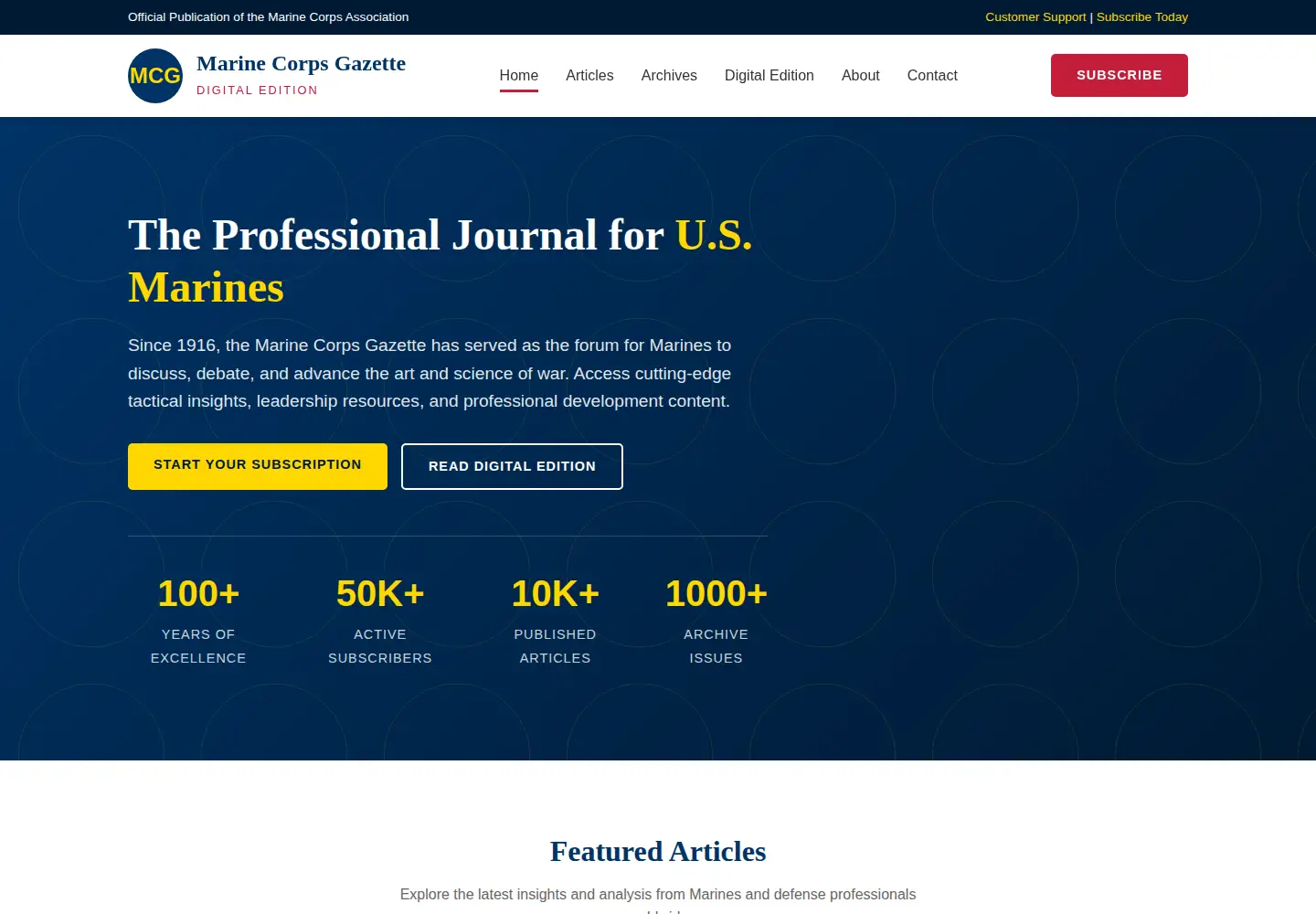 Captured homepage of marinecorpsgazette-digital.com in the current scan