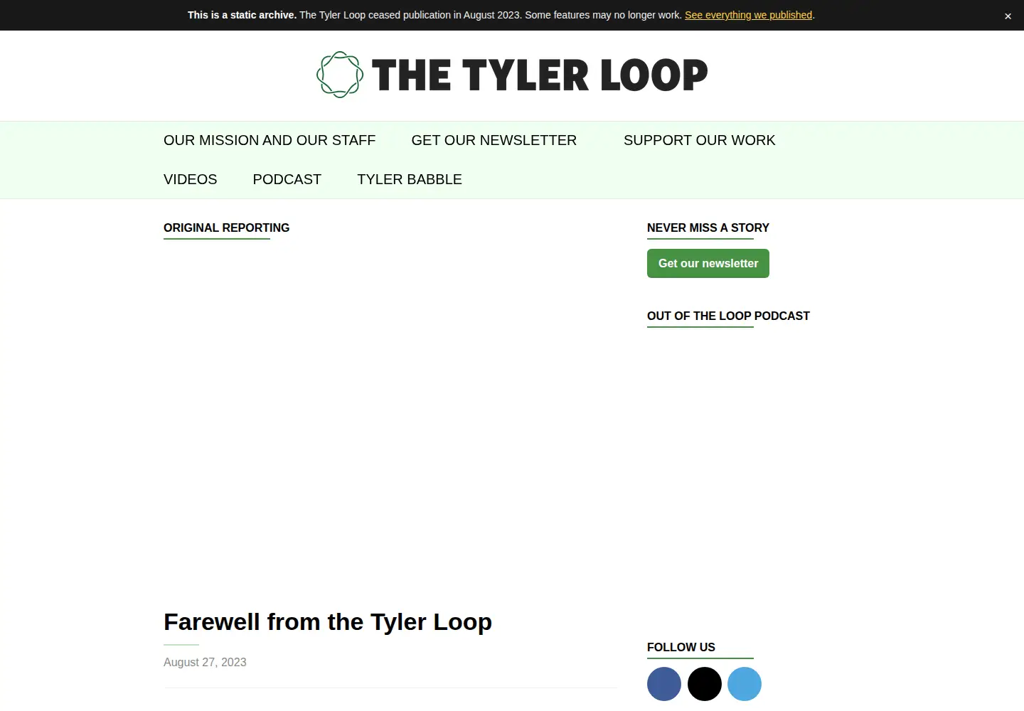 Captured homepage of thetylerloop.com in the current scan