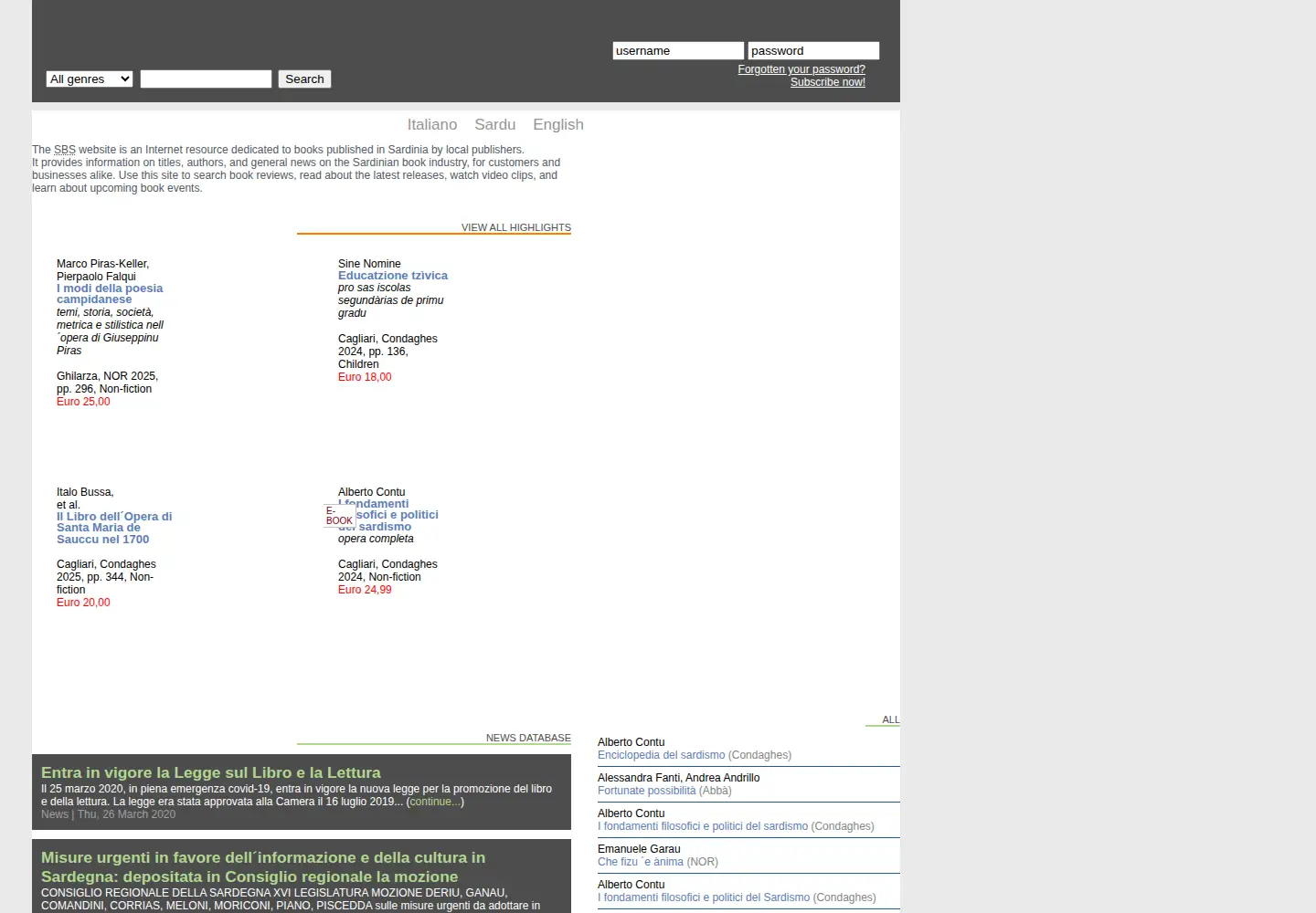 Captured homepage of editoriasarda.it in the current scan