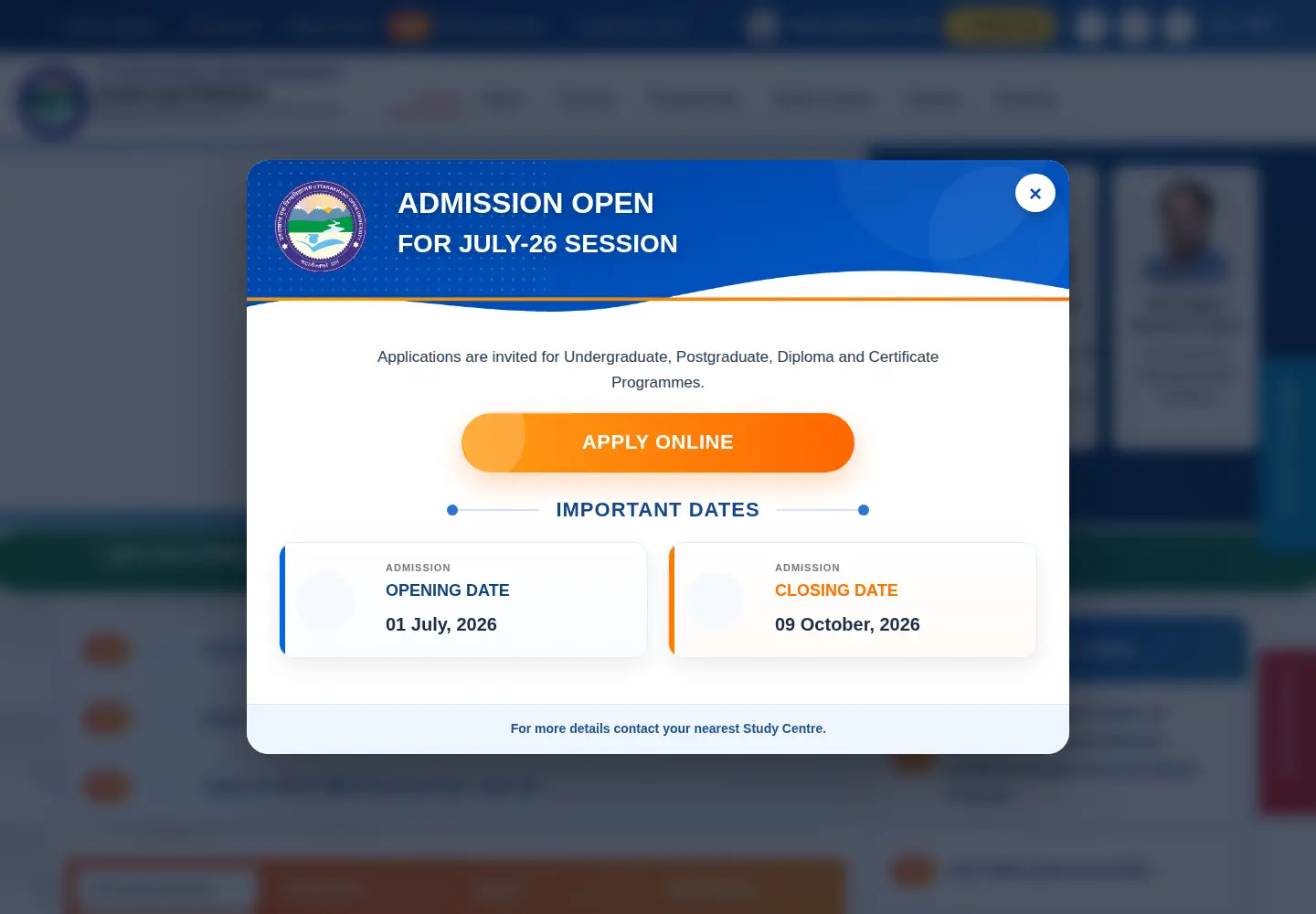 Screenshot of uou.ac.in
