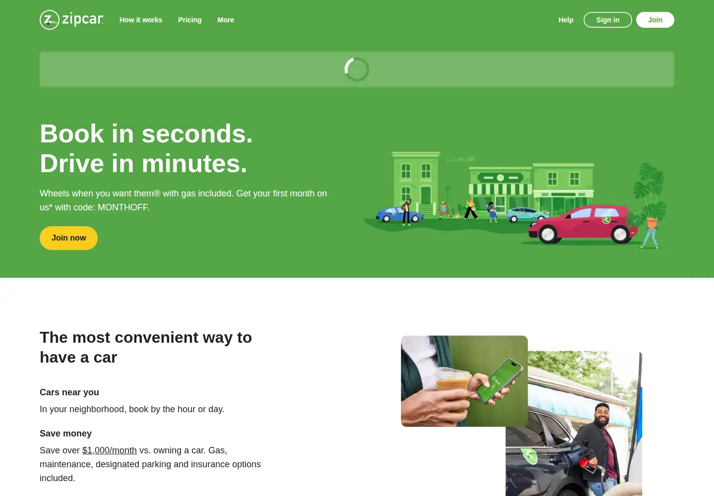 Screenshot of zipcar.com