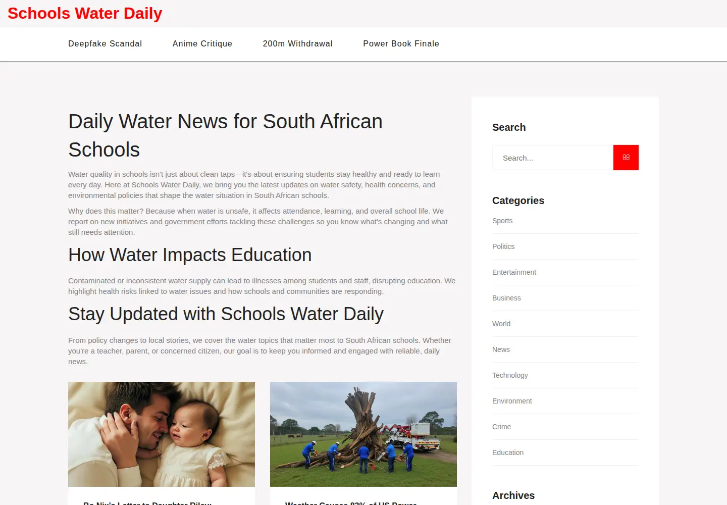 Captured homepage of schoolswater.co.za in the current scan