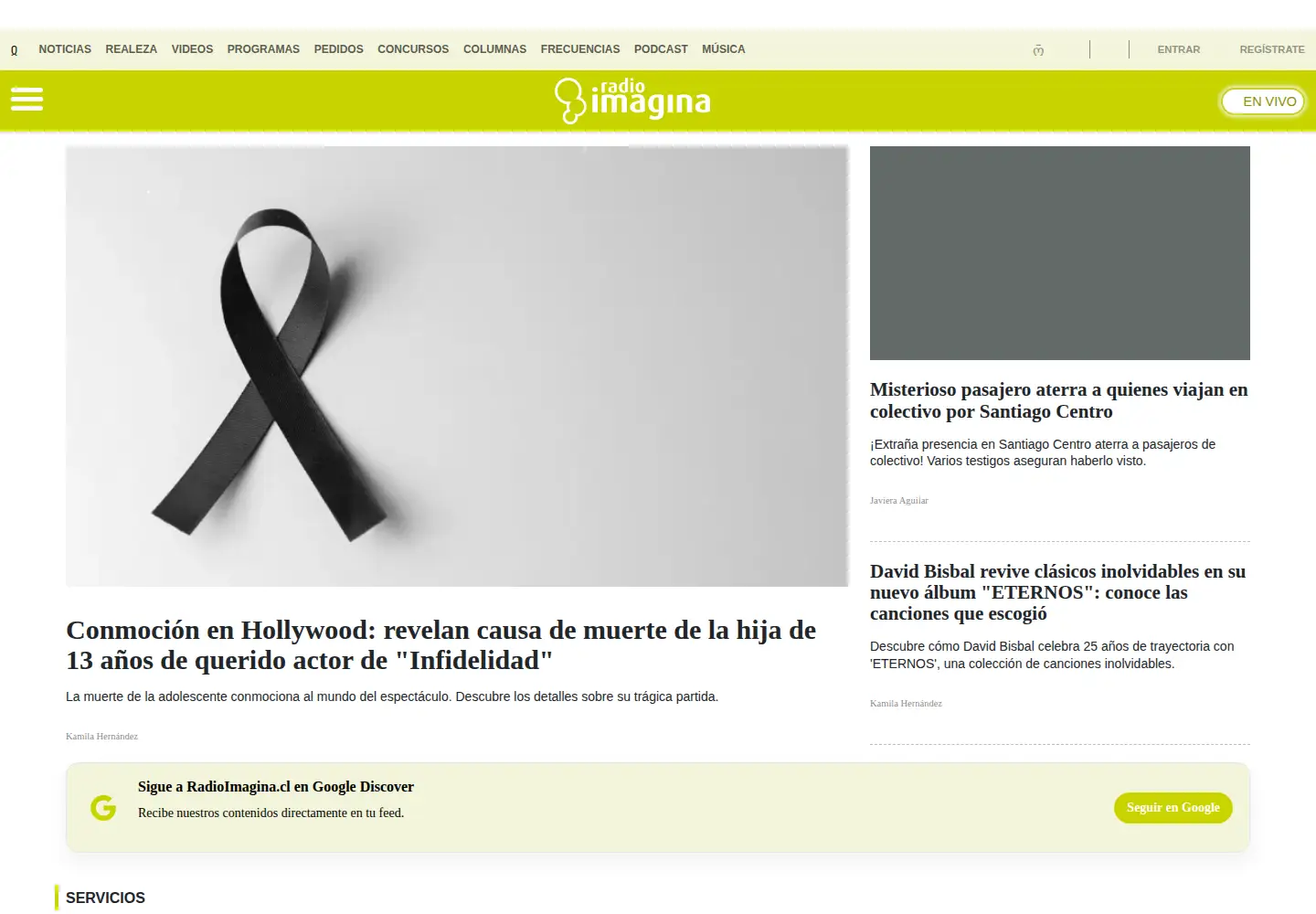 Captured homepage of radioimagina.cl in the current scan