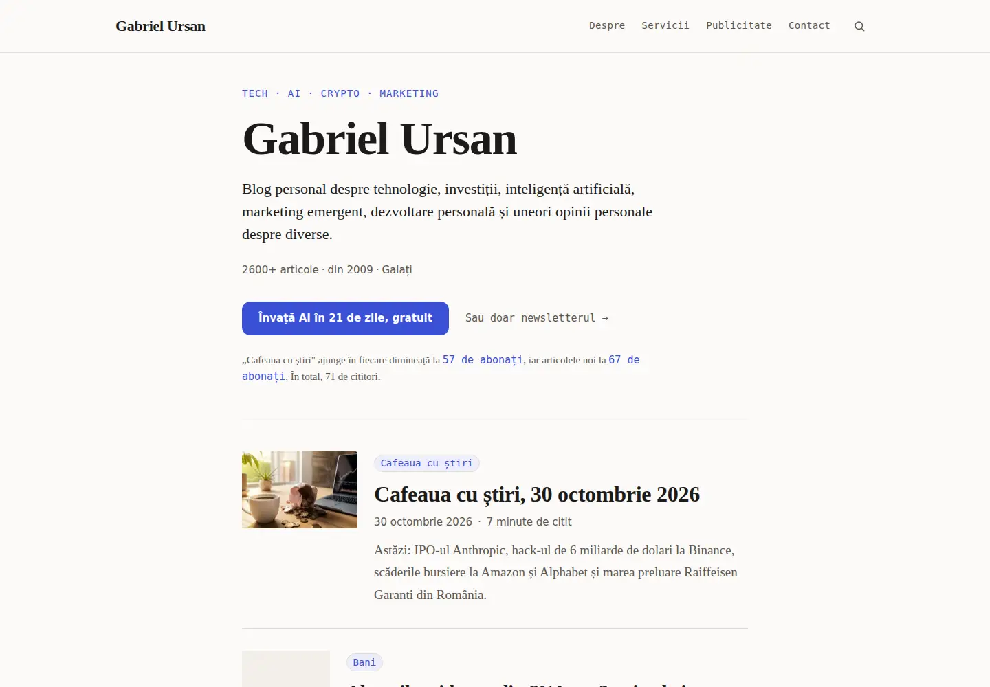 Captured homepage of gabrielursan.ro in the current scan