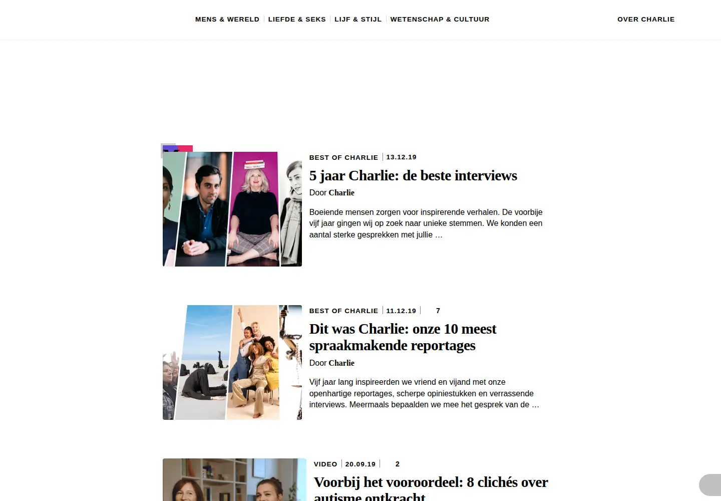 Captured homepage of charliemag.be in the current scan