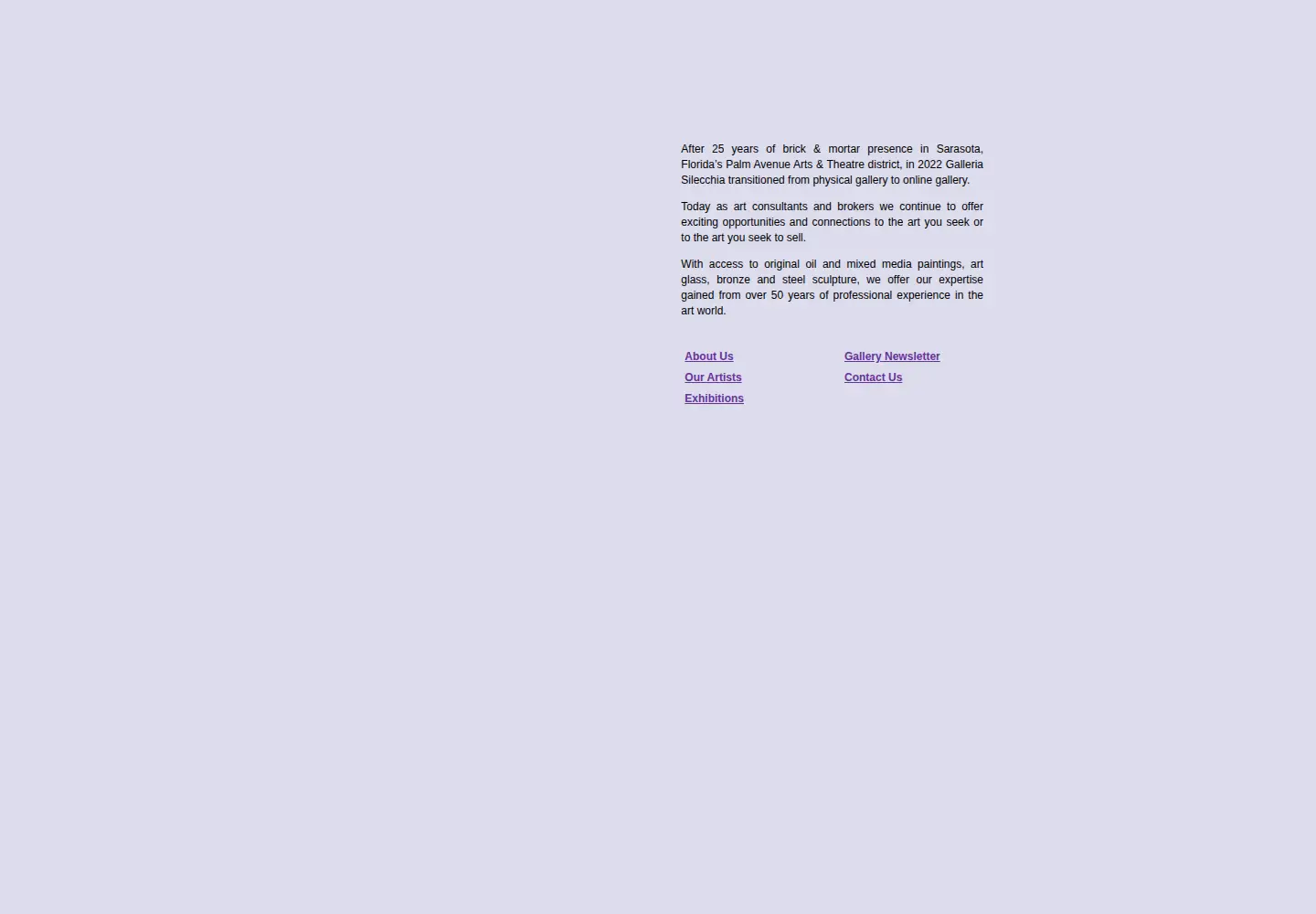 Captured homepage of galleriasilecchia.com in the current scan