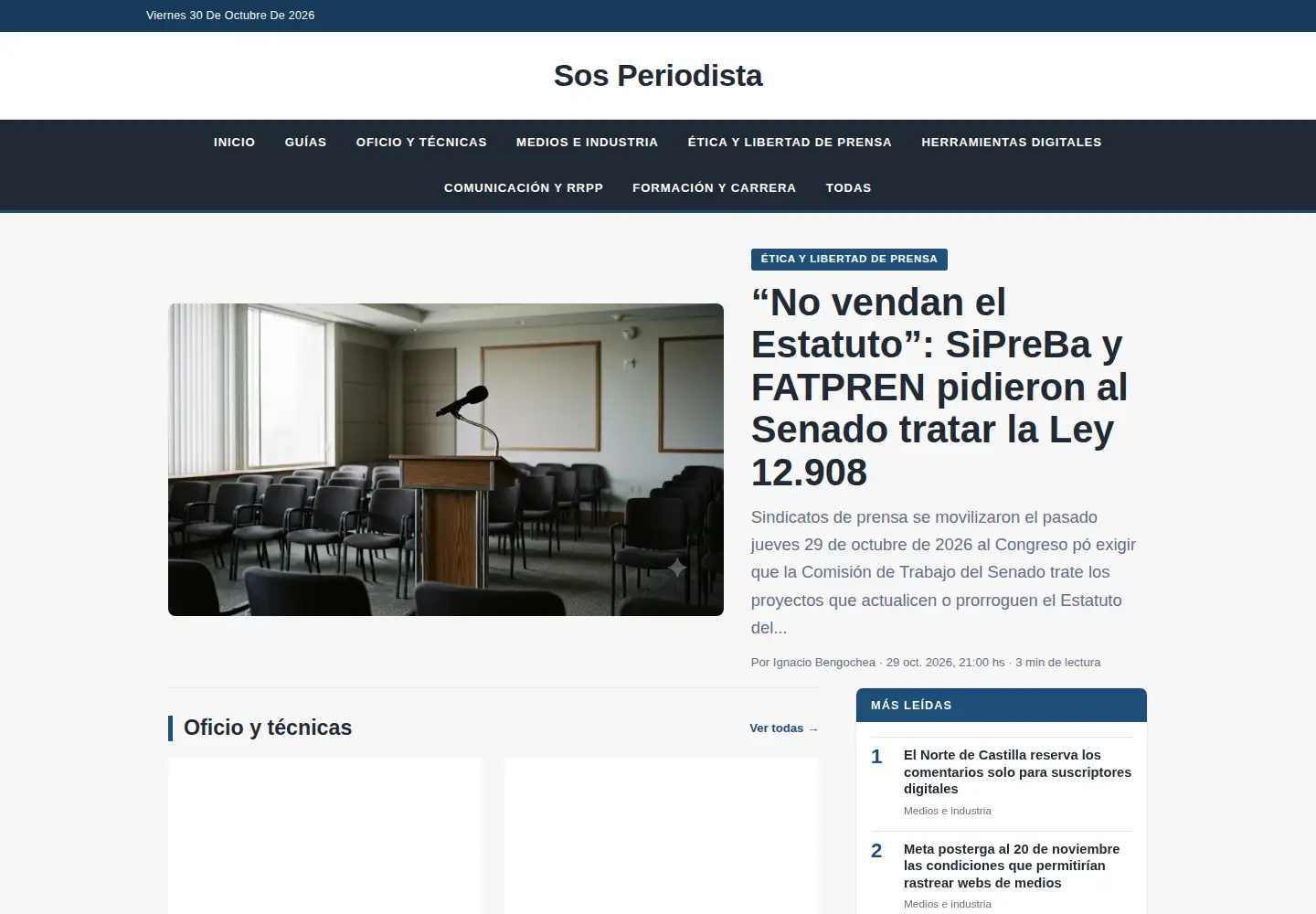 Captured homepage of sosperiodista.com.ar in the current scan