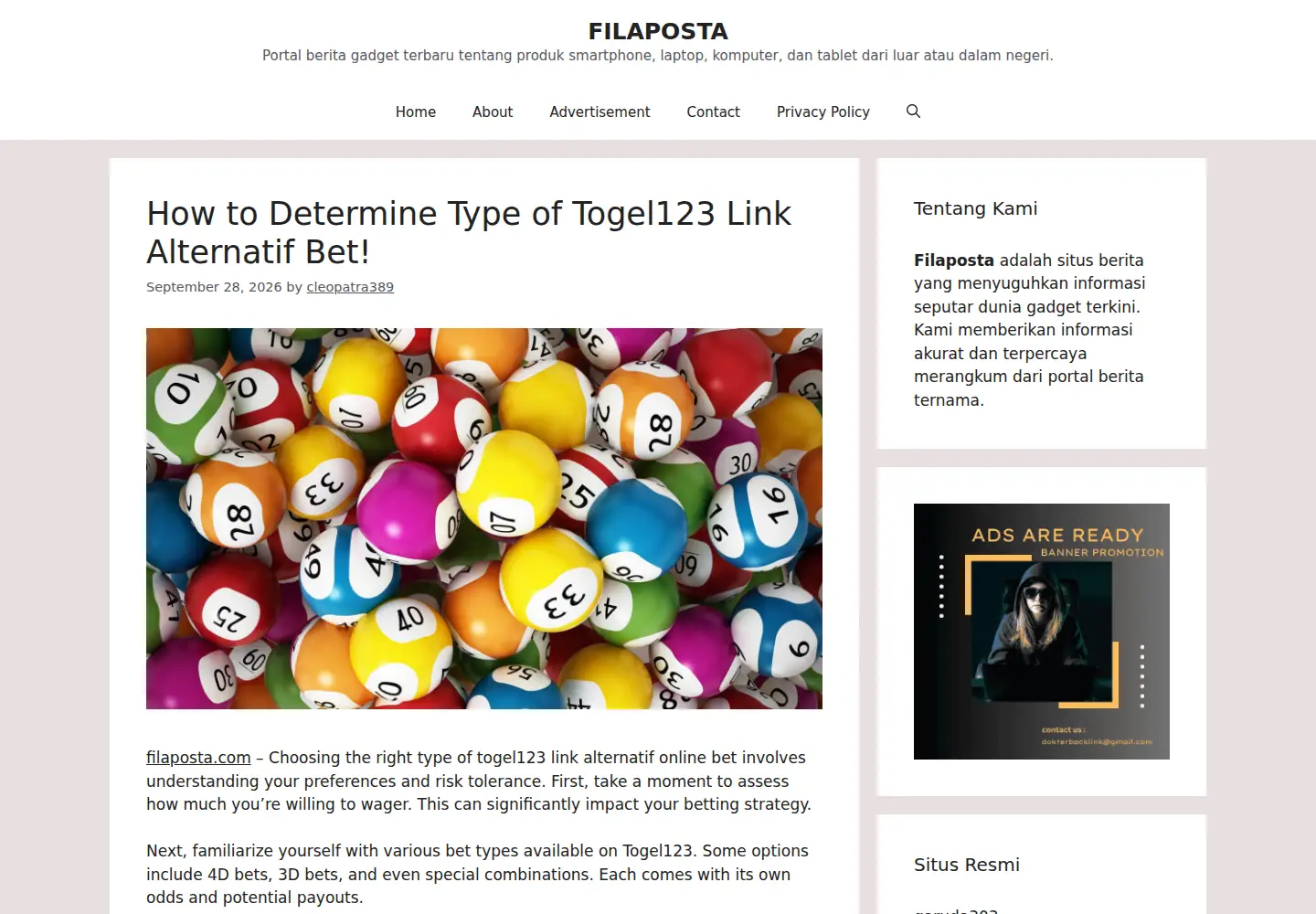 Captured homepage of filaposta.com in the current scan