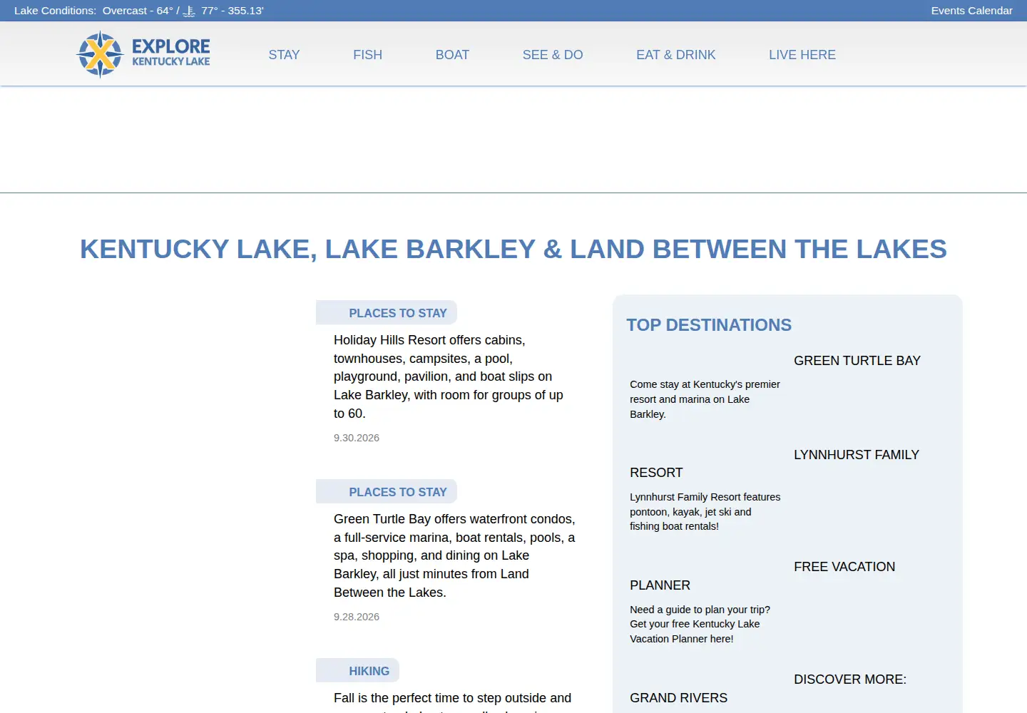 Screenshot of explorekentuckylake.com