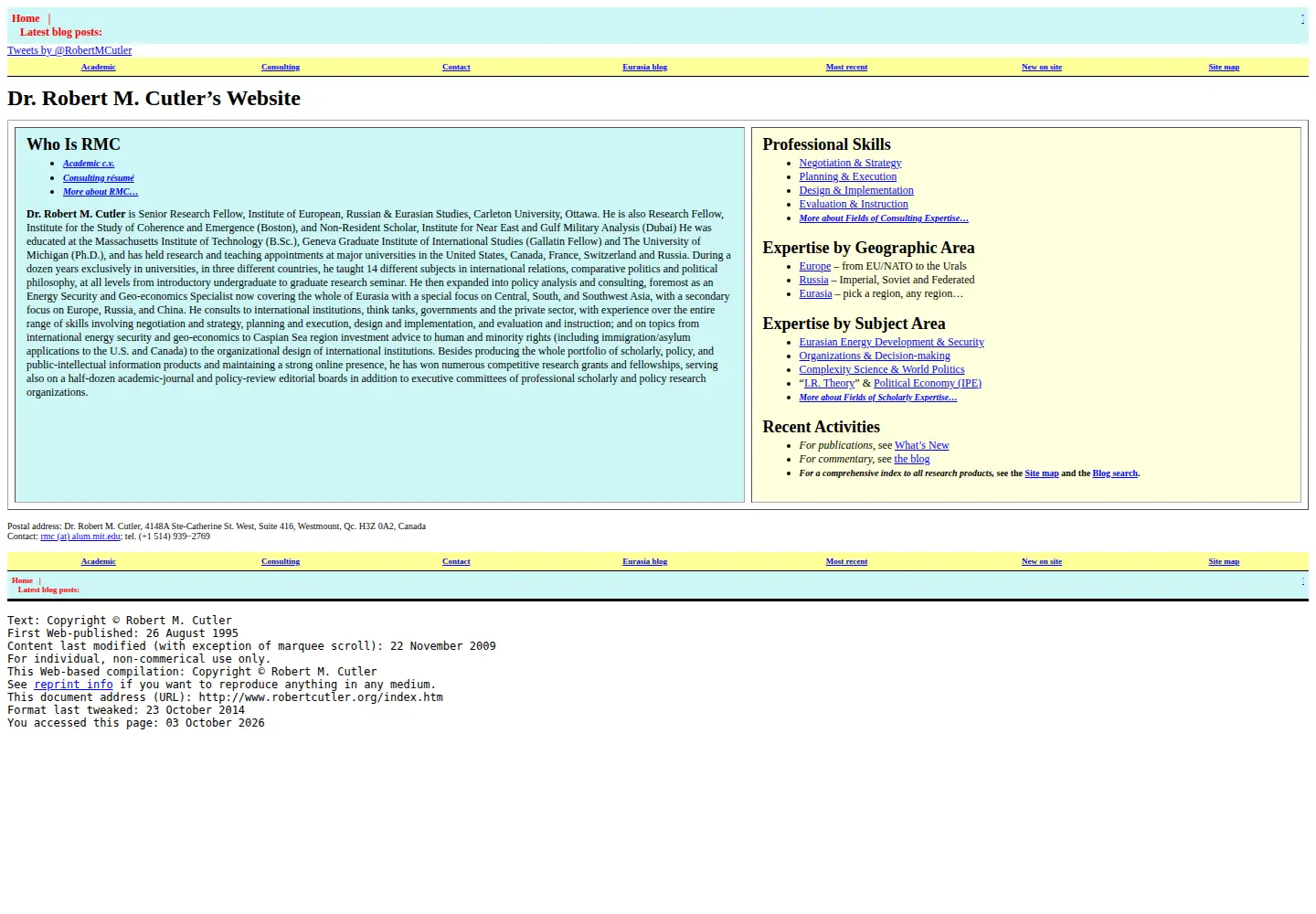 Captured homepage of robertcutler.org in the current scan
