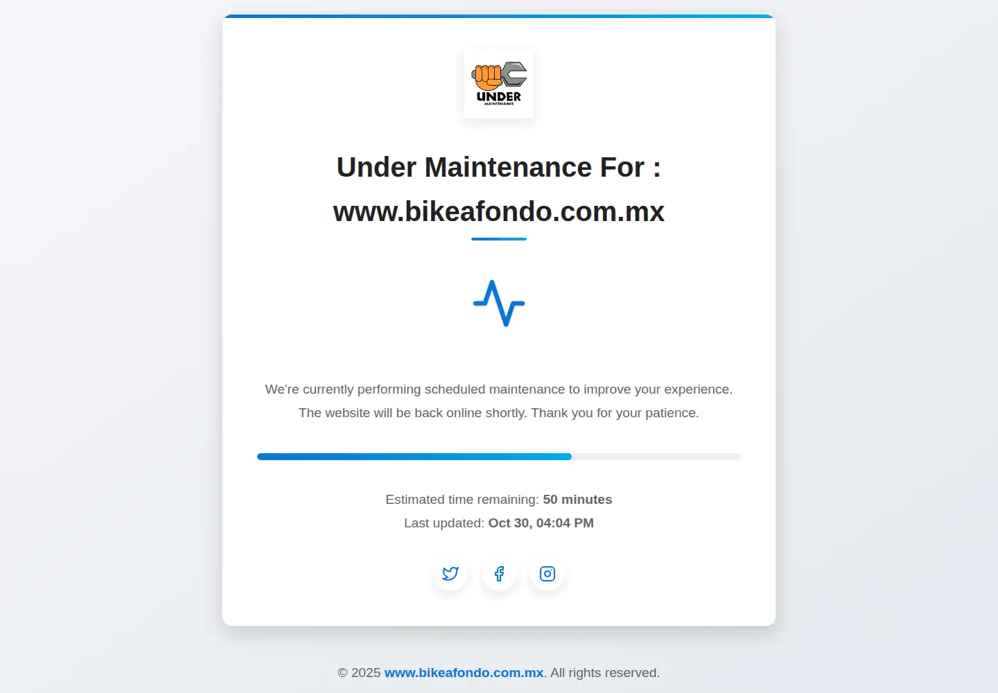 Captured homepage of bikeafondo.com.mx in the current scan