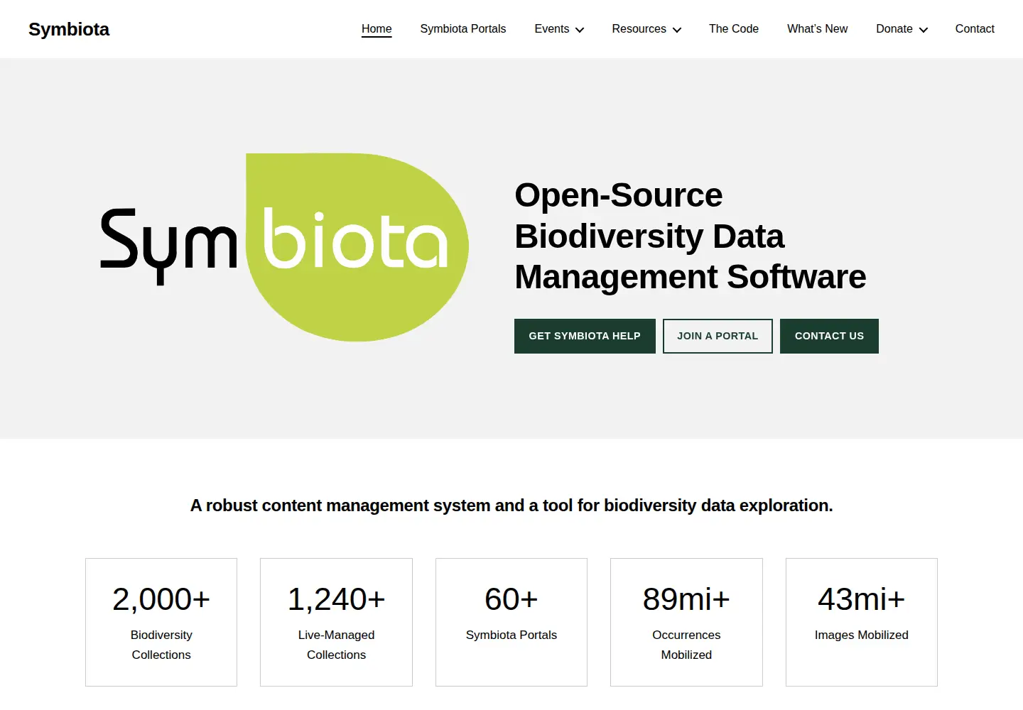 Captured homepage of symbiota.org in the current scan