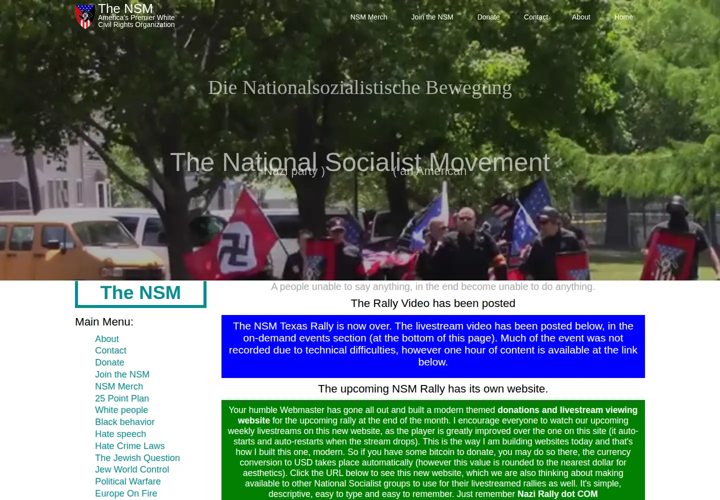 Captured homepage of nsm88.org in the current scan
