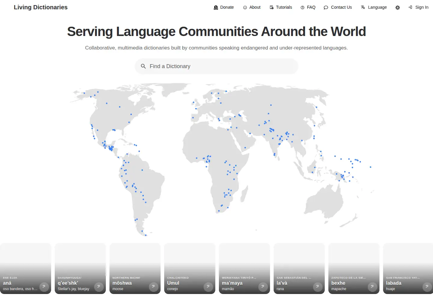 Captured homepage of livingdictionaries.app in the current scan