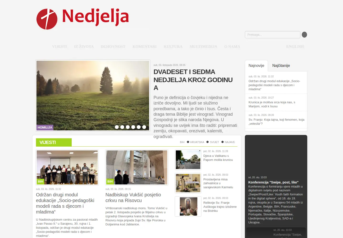 Captured homepage of nedjelja.ba in the current scan