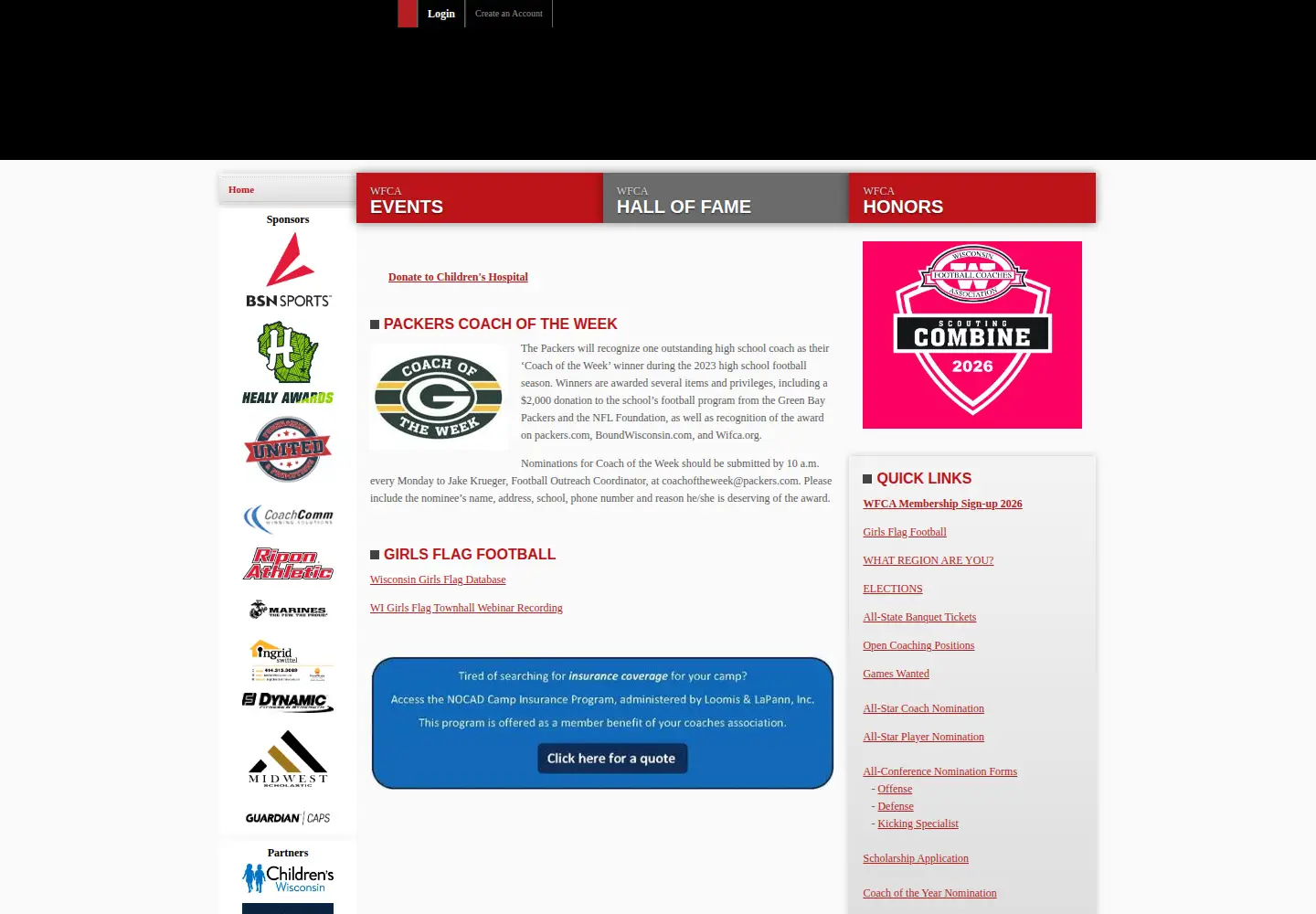 Captured homepage of wifca.org in the current scan