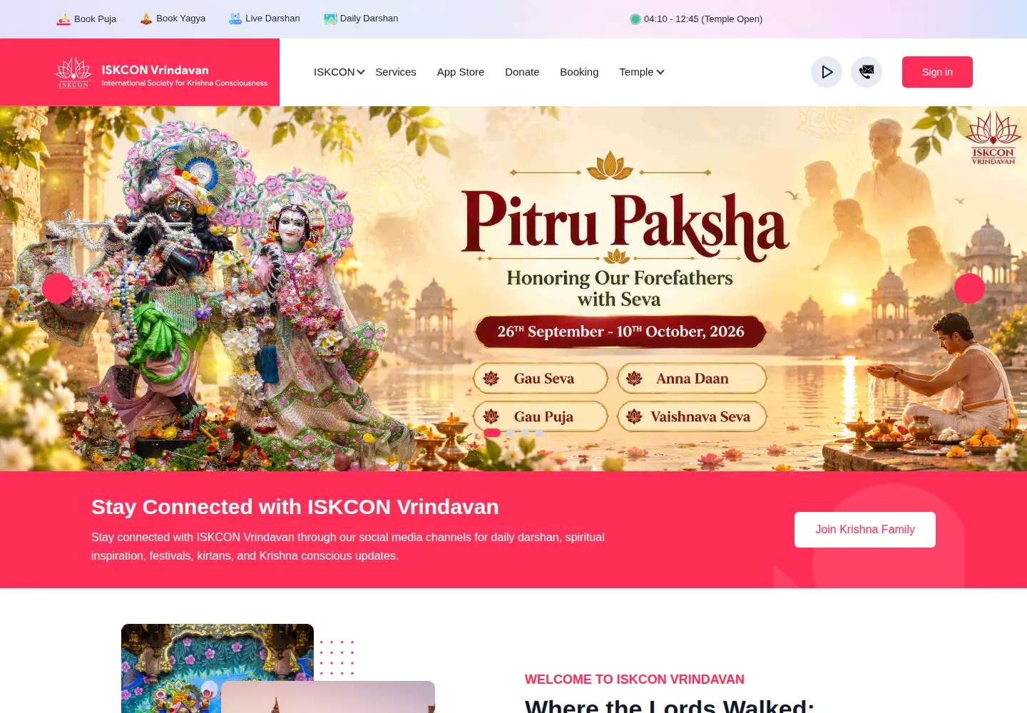 Captured homepage of iskconvrindavan.com in the current scan