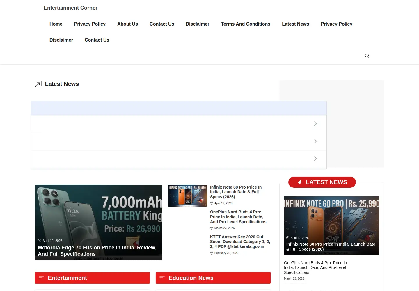Screenshot of entertainmentcorner.in