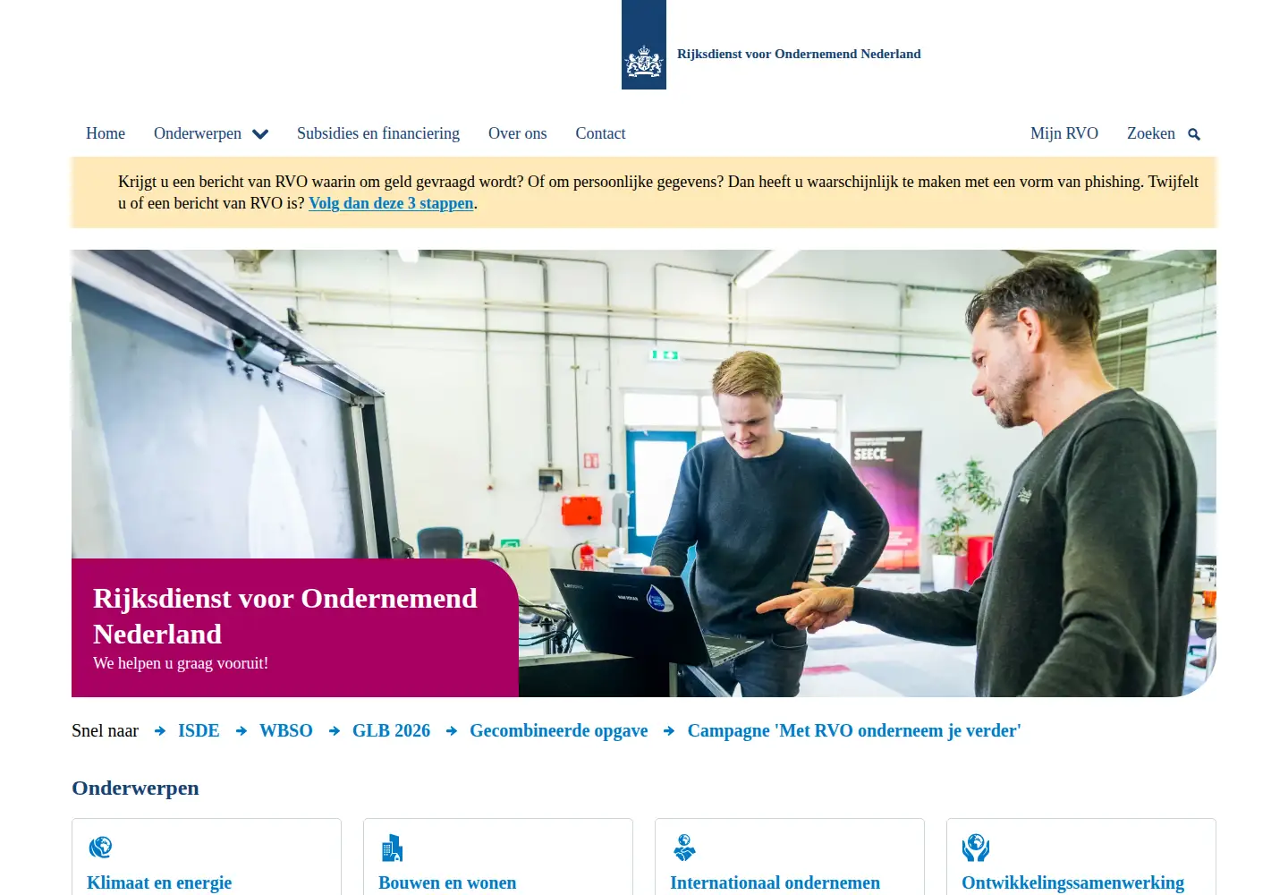 Screenshot of rvo.nl