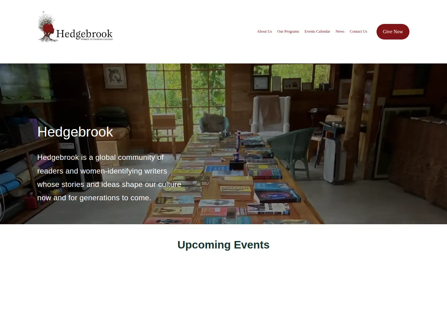 Captured homepage of hedgebrook.org in the current scan