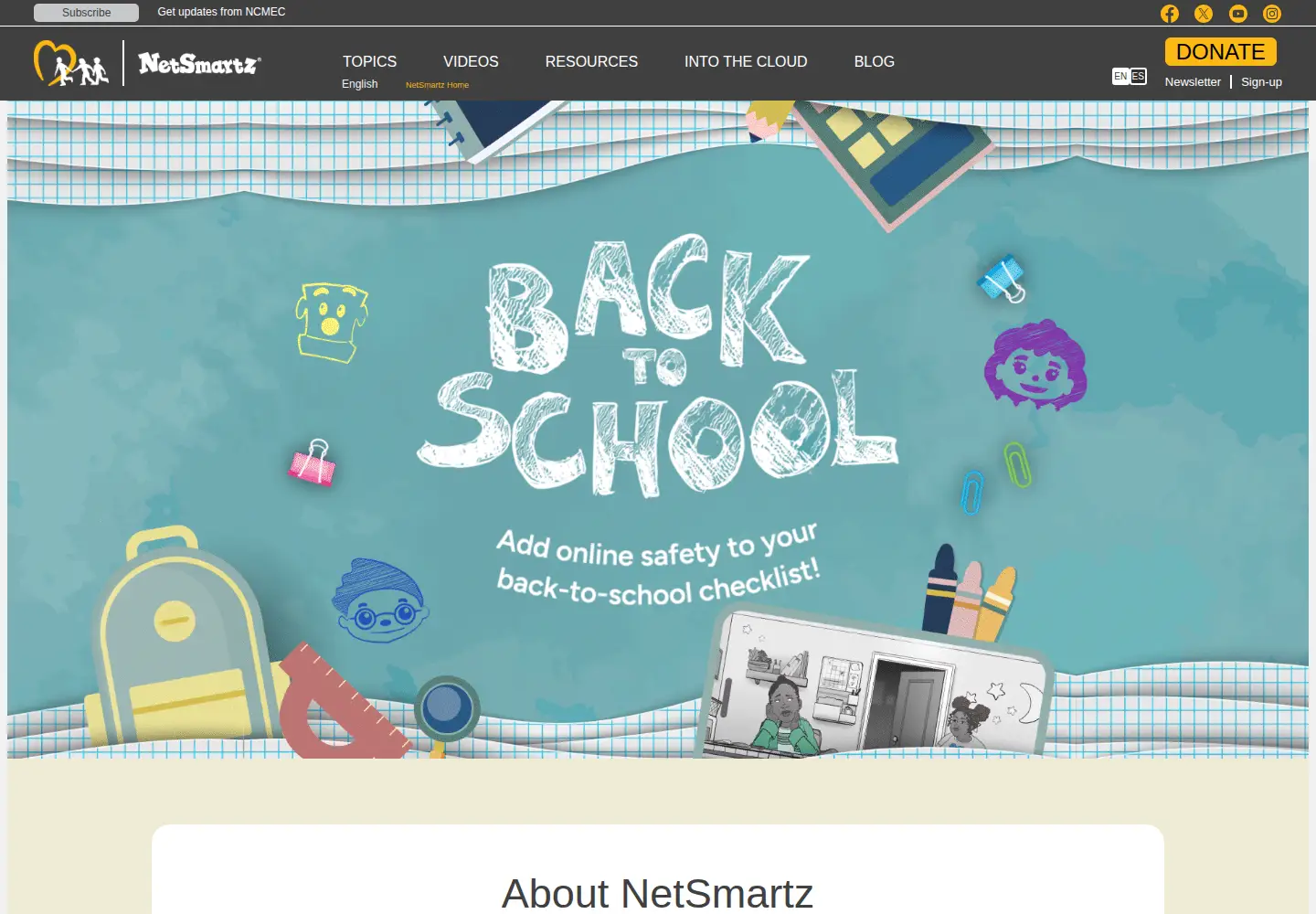 Captured homepage of netsmartz.org in the current scan