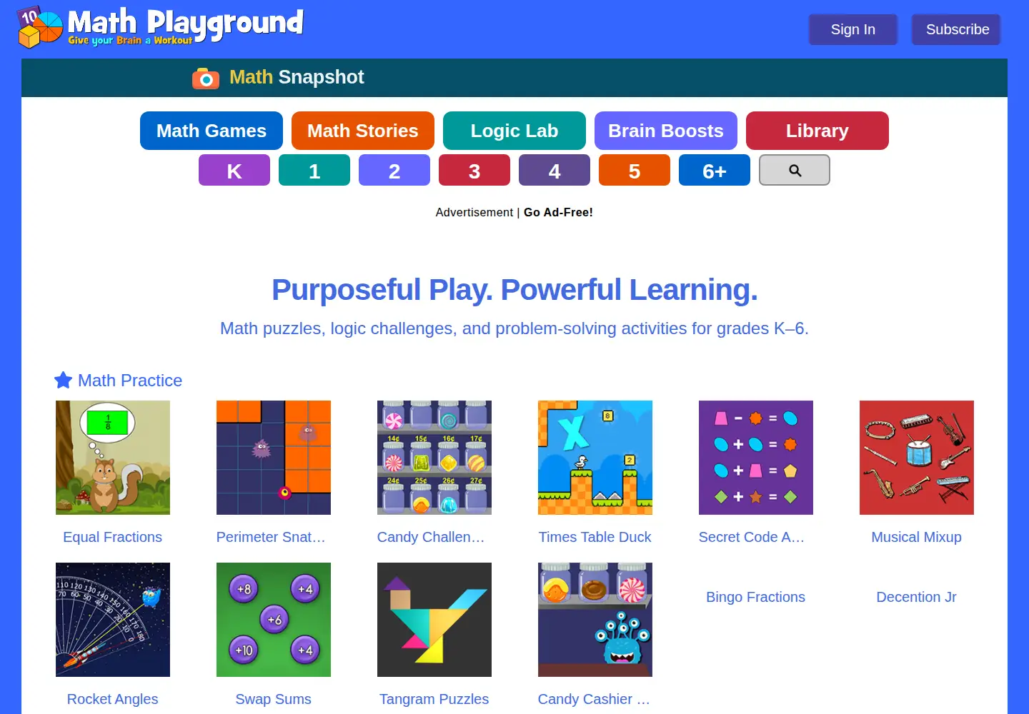 Screenshot of mathplayground.com