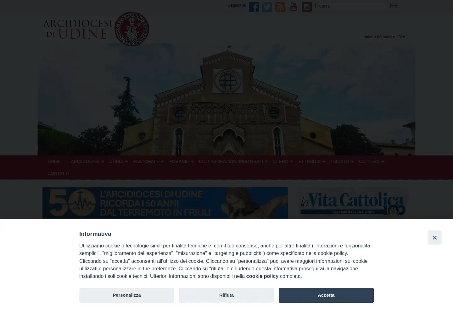 Captured homepage of diocesiudine.it in the current scan