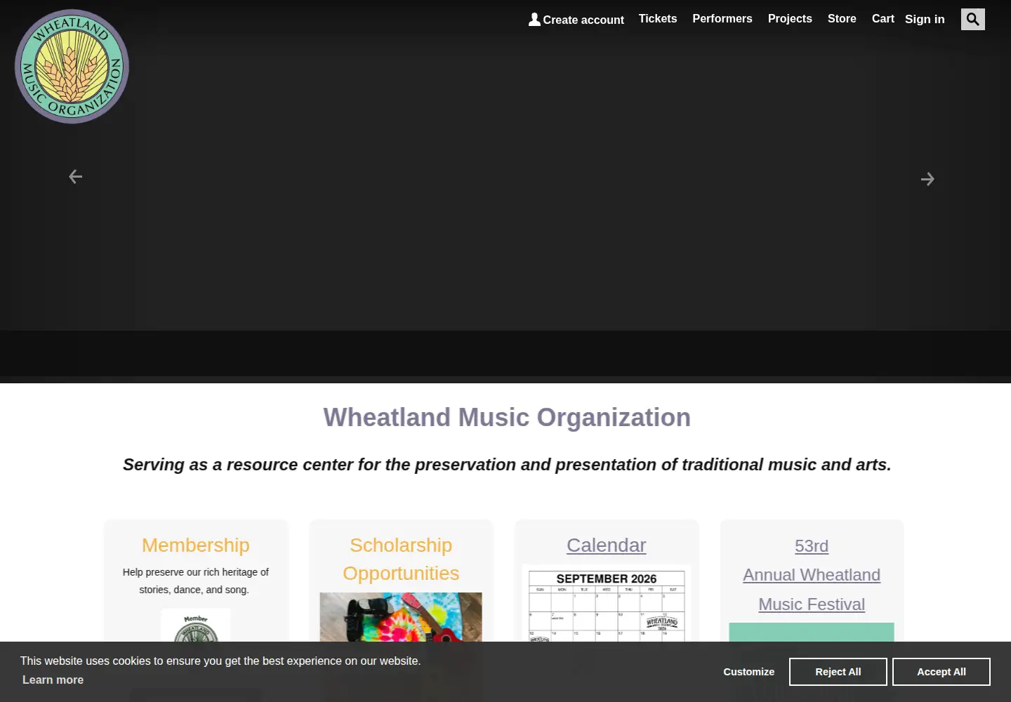 Screenshot of wheatlandmusic.org