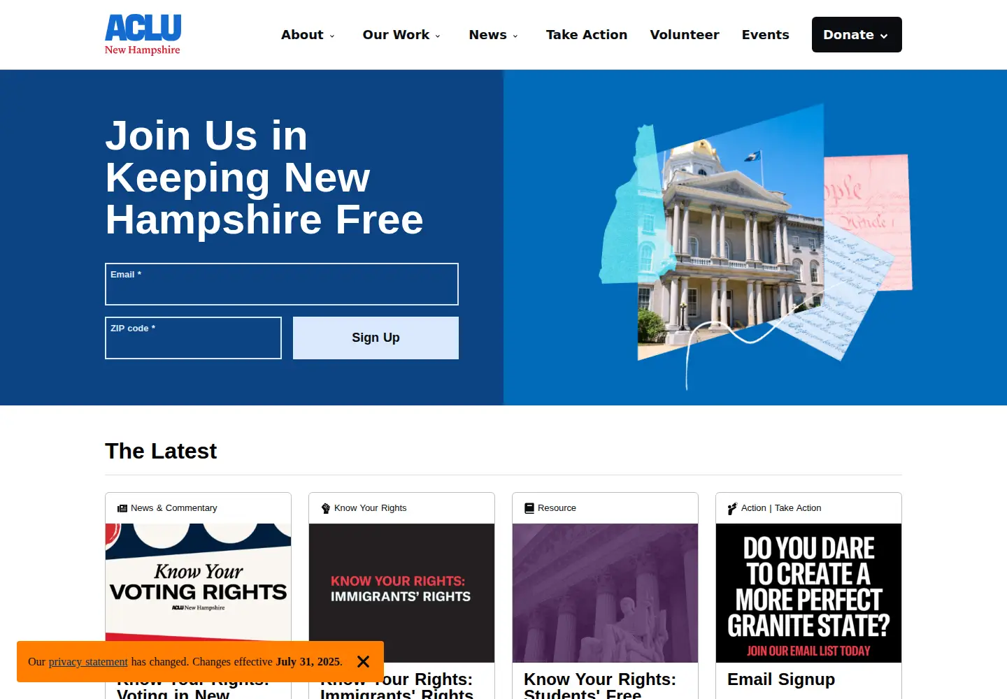 Screenshot of aclu-nh.org