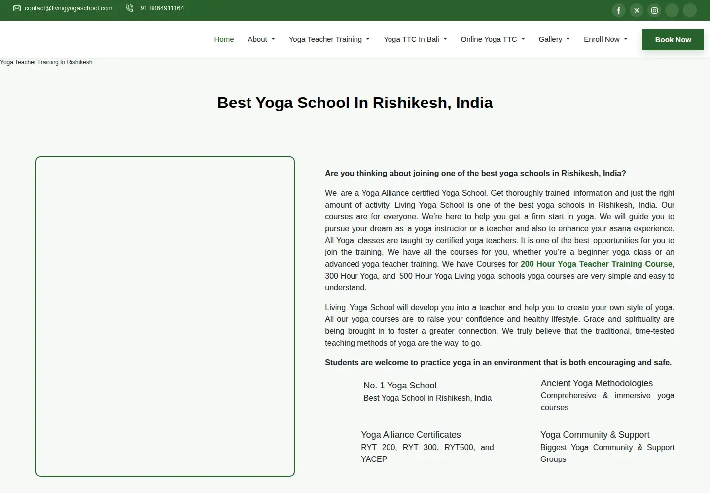 Captured homepage of livingyogaschool.com in the current scan
