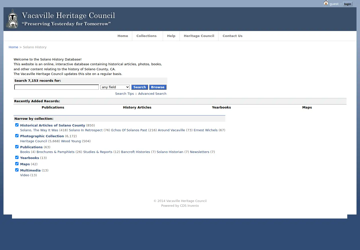 Captured homepage of solanohistory.org in the current scan