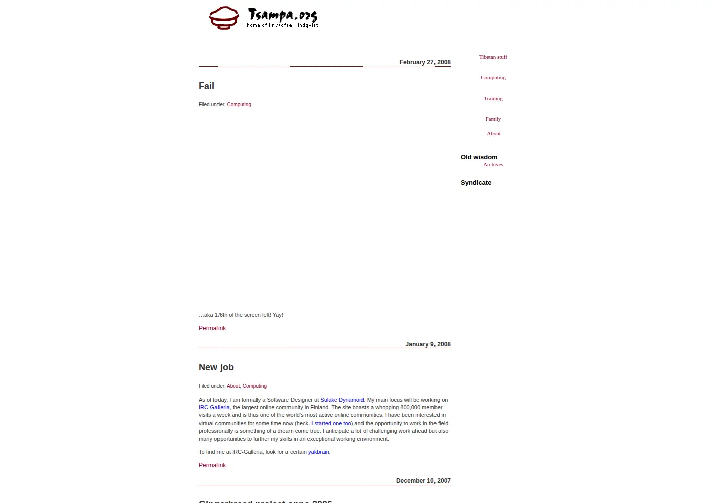 Captured homepage of tsampa.org in the current scan