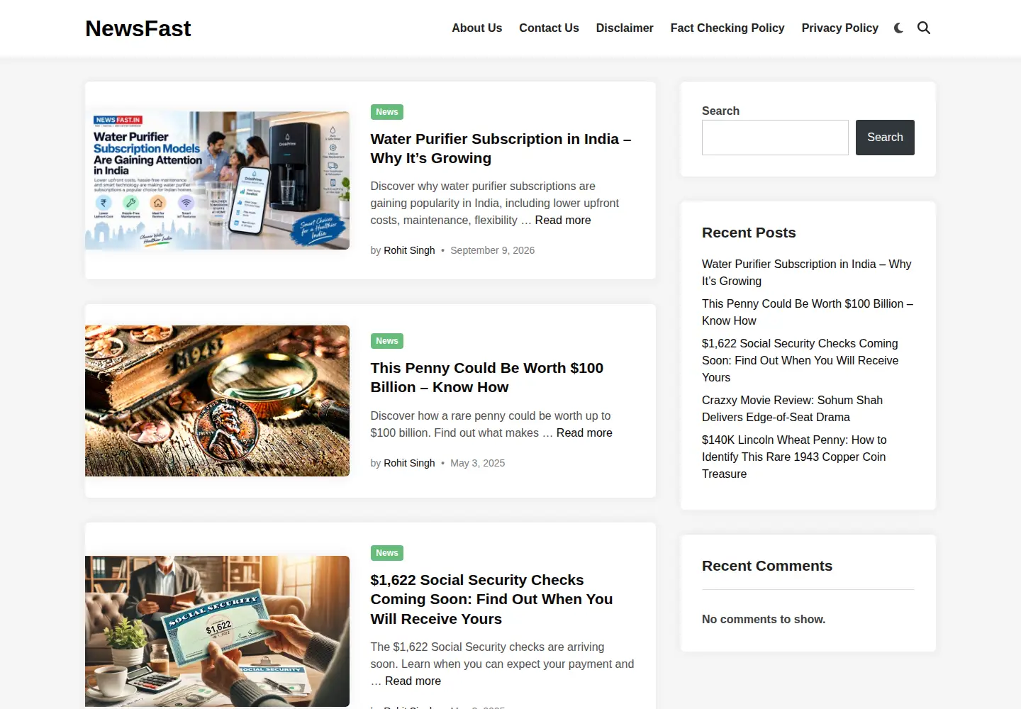 Screenshot of newsfast.in