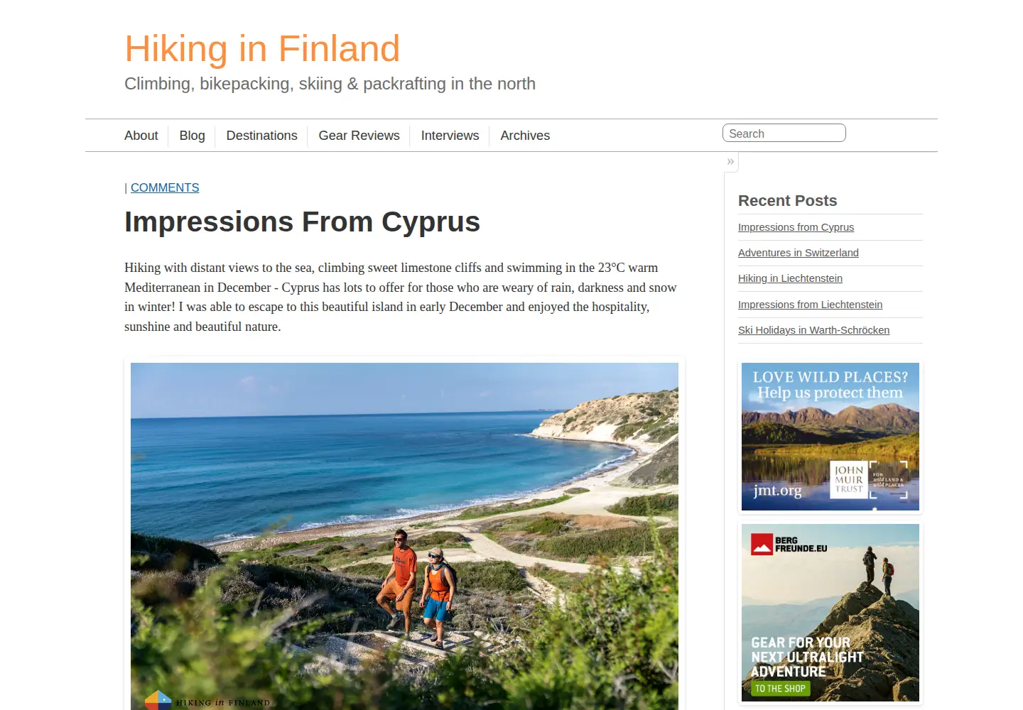 Screenshot of hikinginfinland.com