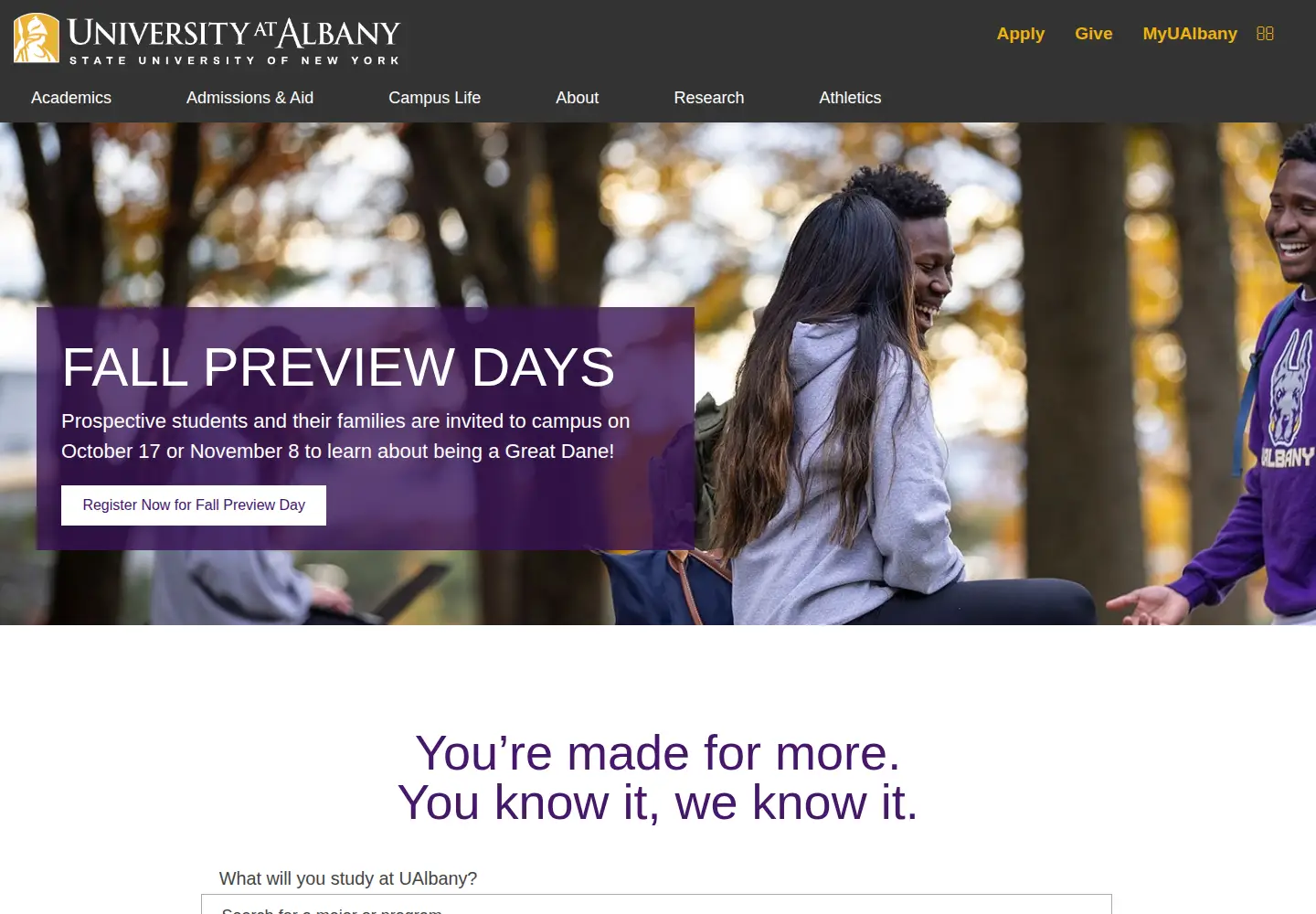 Screenshot of albany.edu