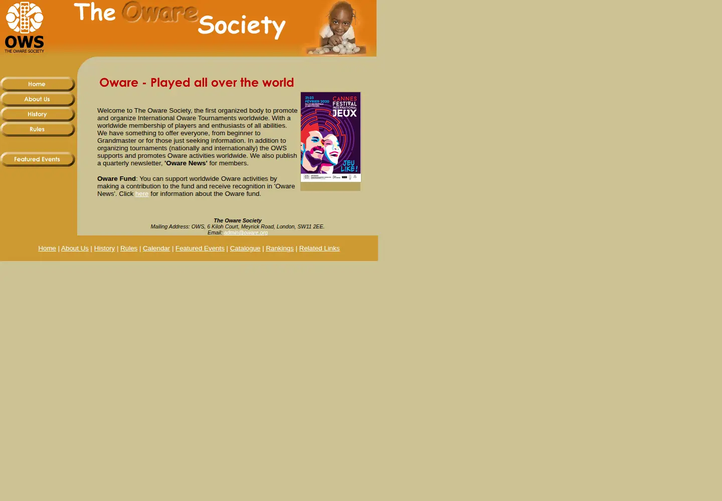Captured homepage of oware.org in the current scan