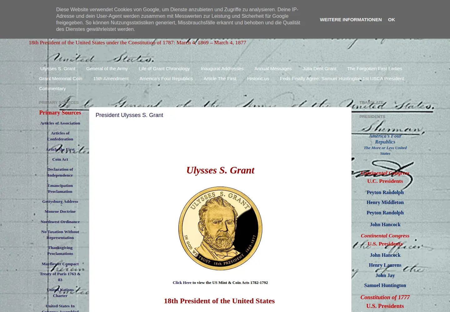 Captured homepage of ulyssessgrant.org in the current scan