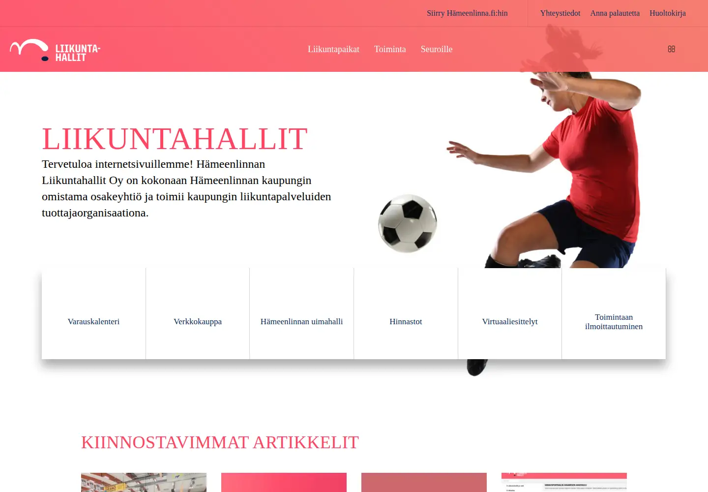 Captured homepage of liikuntahallit.fi in the current scan