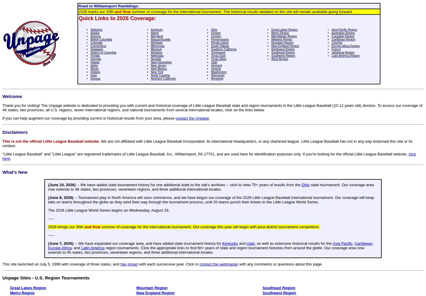 Captured homepage of unpage.org in the current scan