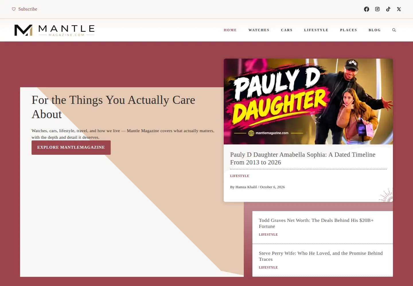 Captured homepage of mantlemagazine.com in the current scan