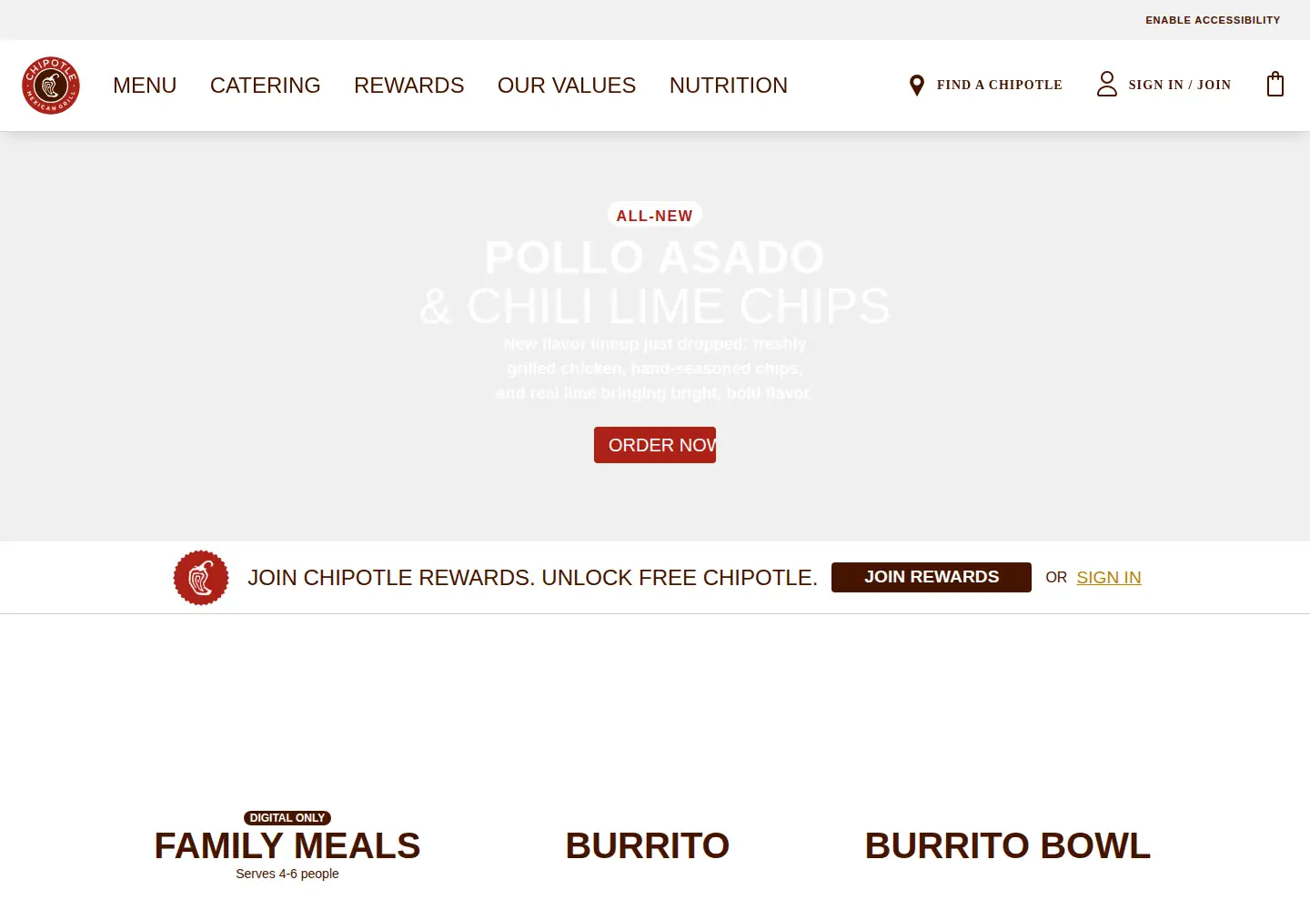 Screenshot of chipotle.com