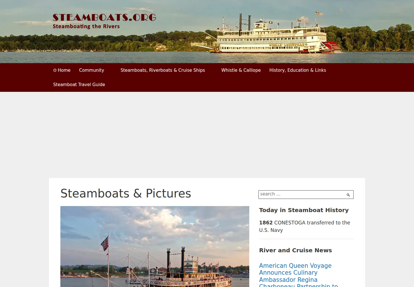 Captured homepage of steamboats.org in the current scan
