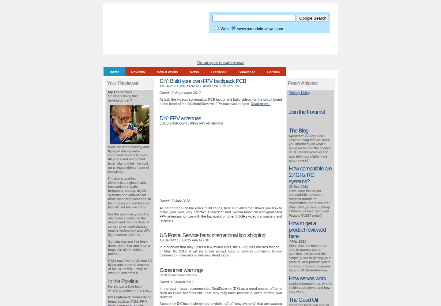 Captured homepage of rcmodelreviews.com in the current scan