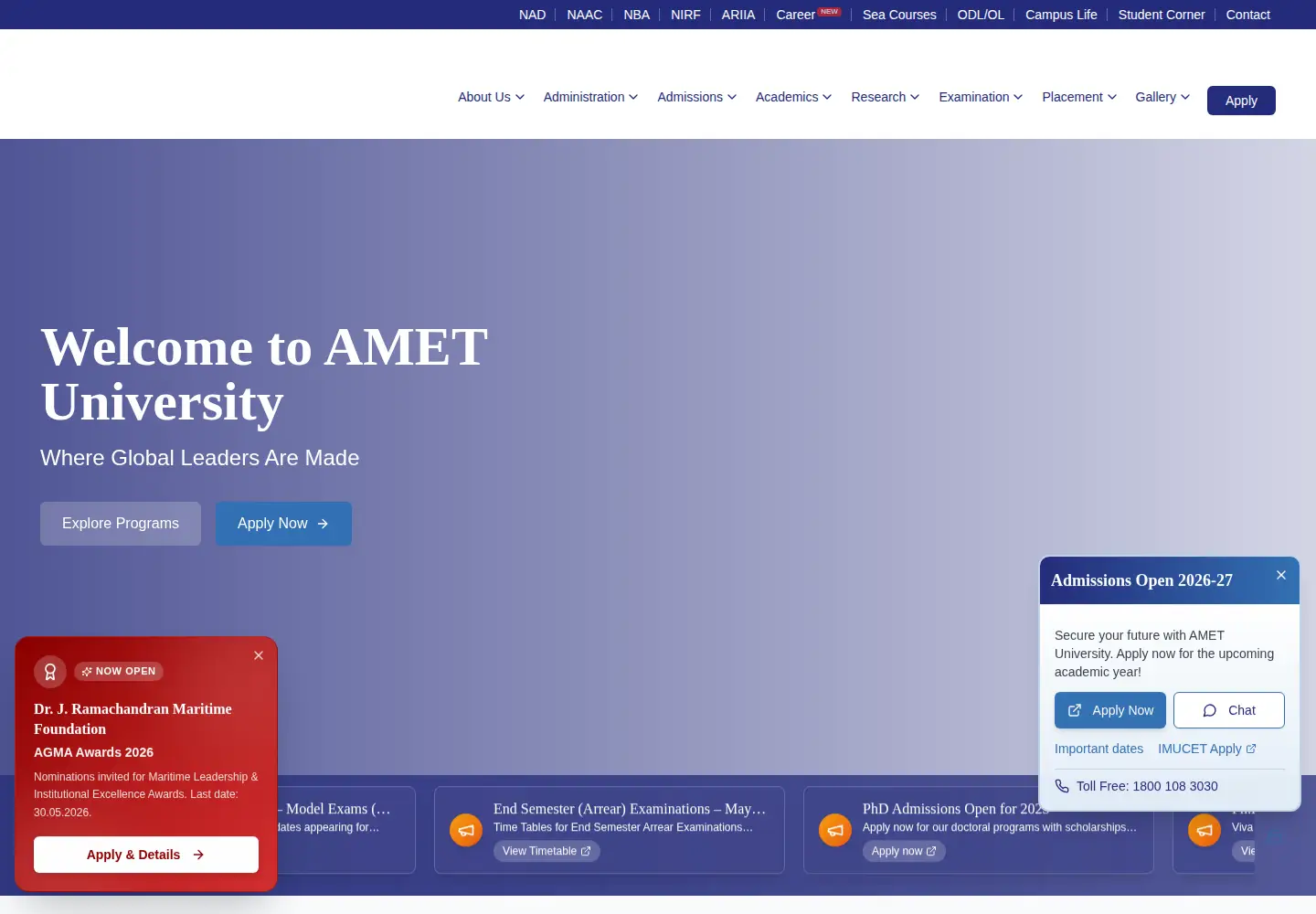 Screenshot of ametuniv.ac.in