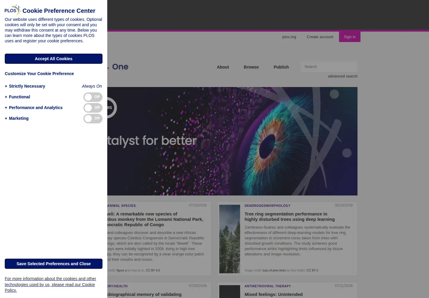 Captured homepage of plosone.org in the current scan