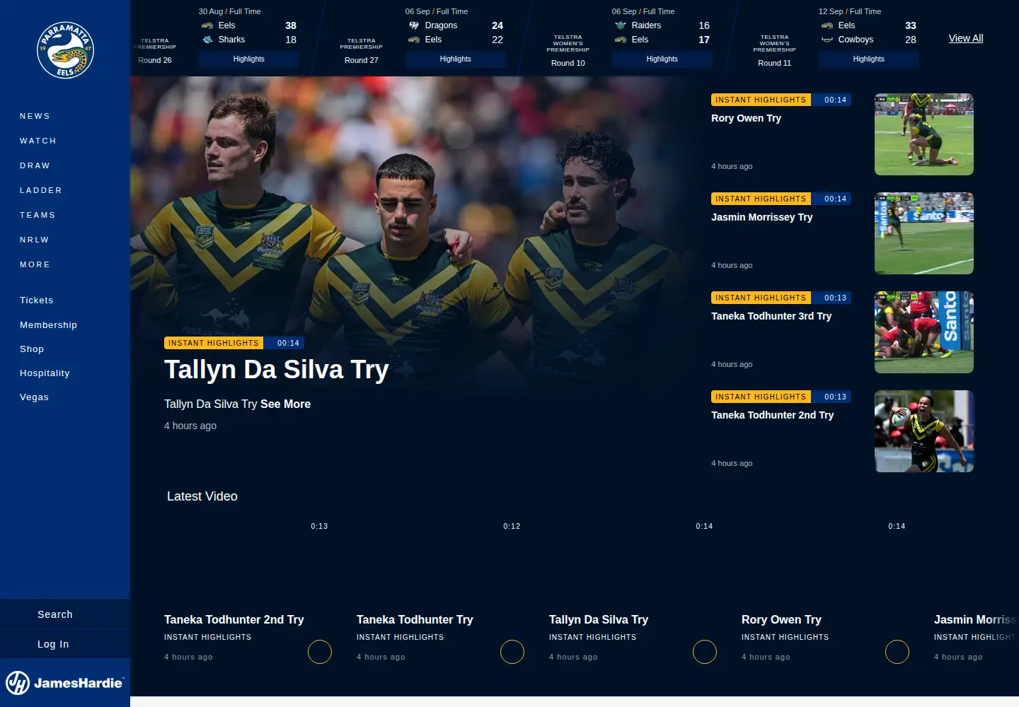 Captured homepage of parraeels.com.au in the current scan