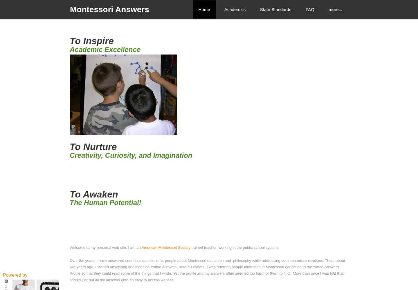 Captured homepage of montessorianswers.com in the current scan