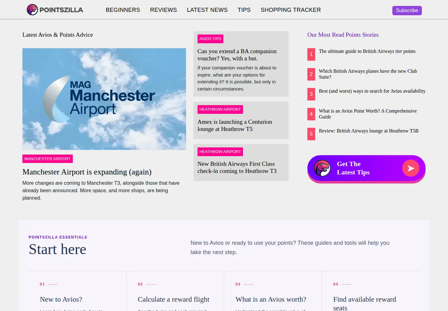Captured homepage of pointszilla.com in the current scan