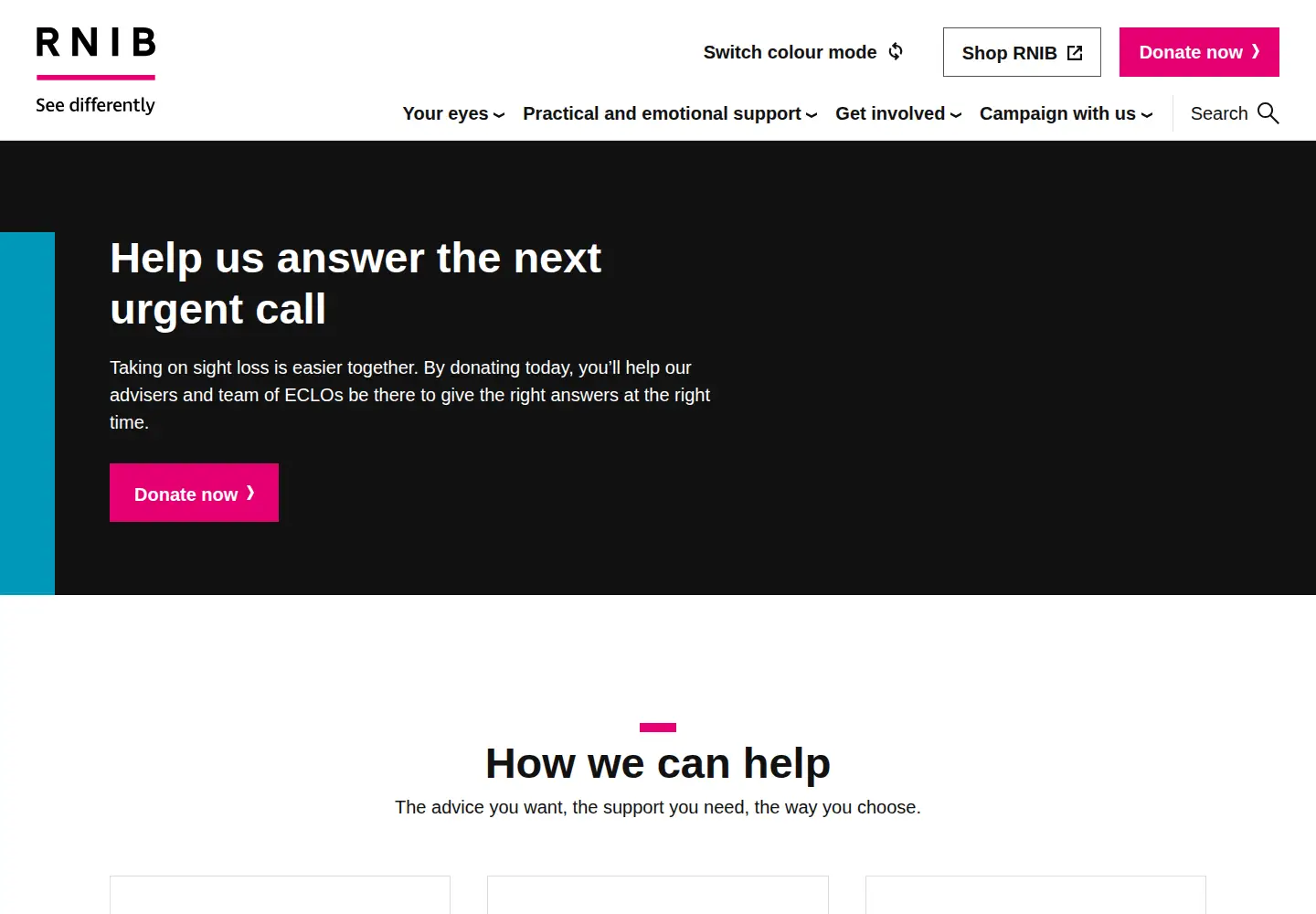 Screenshot of rnib.org.uk