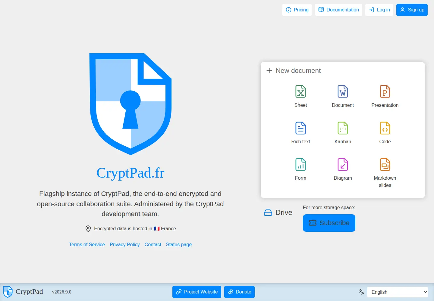 Screenshot of cryptpad.fr